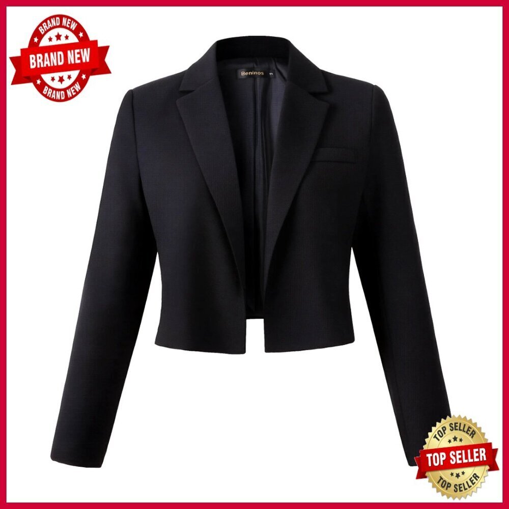 Cropped Blazer Jacket Open Front Long Sleeve Notch Collar Casual Office Wear